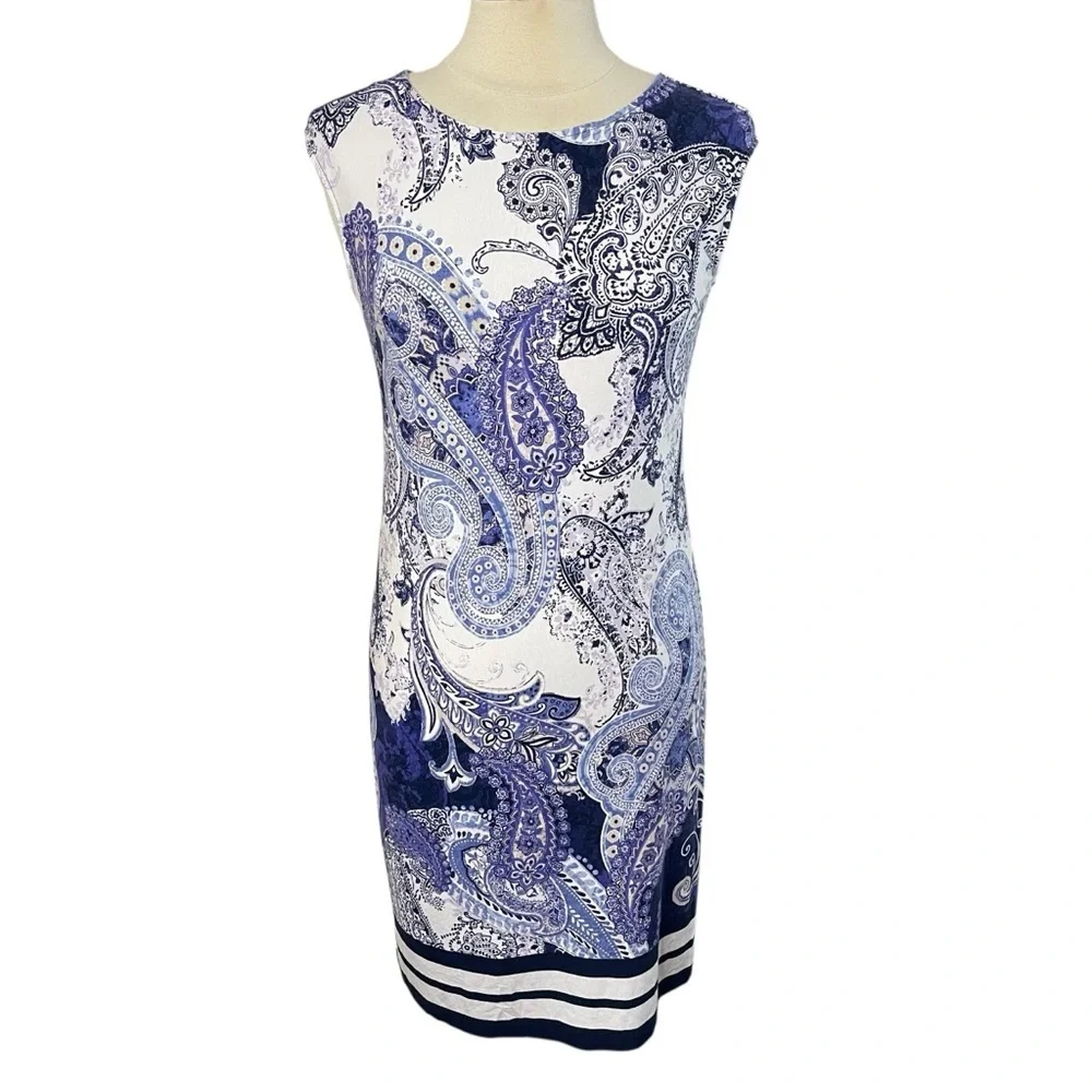 CHICO’S Lightweight Paisley Print Sleeveless Midi Sheath Dress, Small